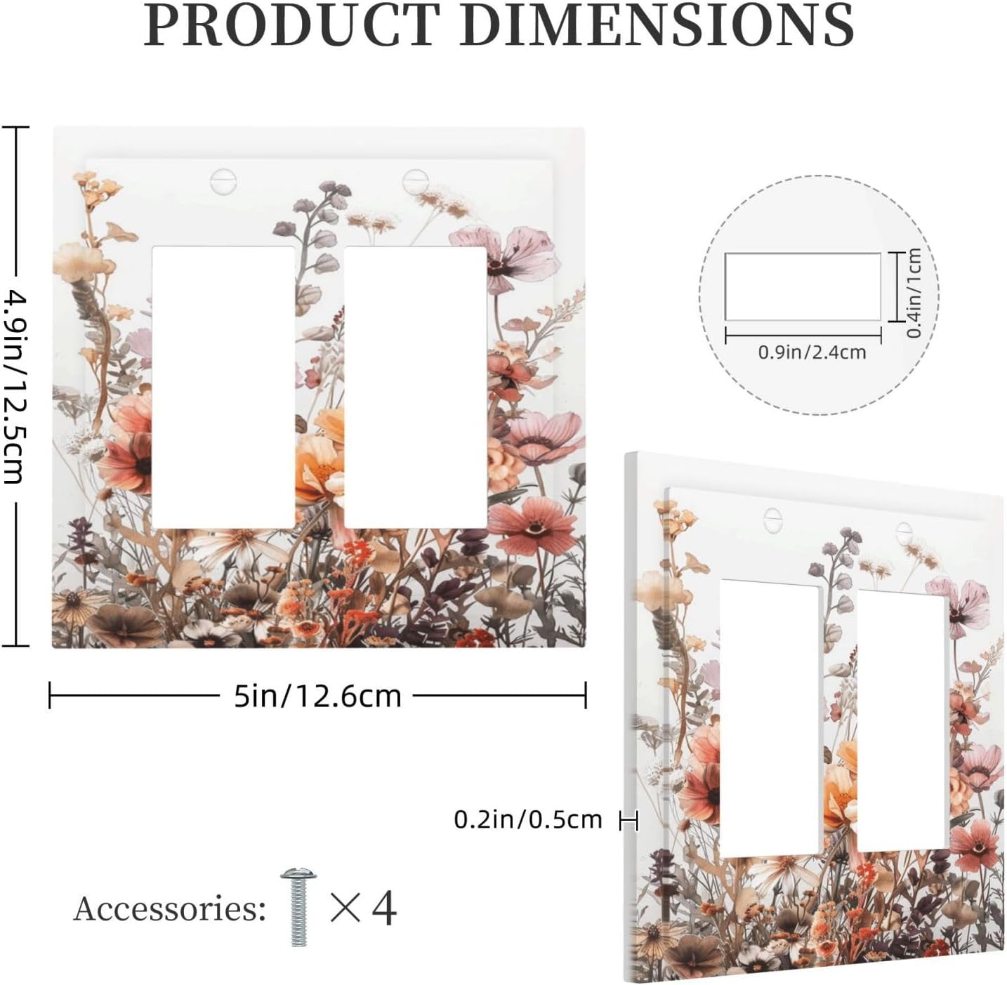 Boho Nursery Wildflower Flora Vintage Flower Decorative Outlet Covers 2 Gang Double GFCI Rocker Electrical Wall Panels Light Switch Cover Plate for Bedroom Living Room Decor