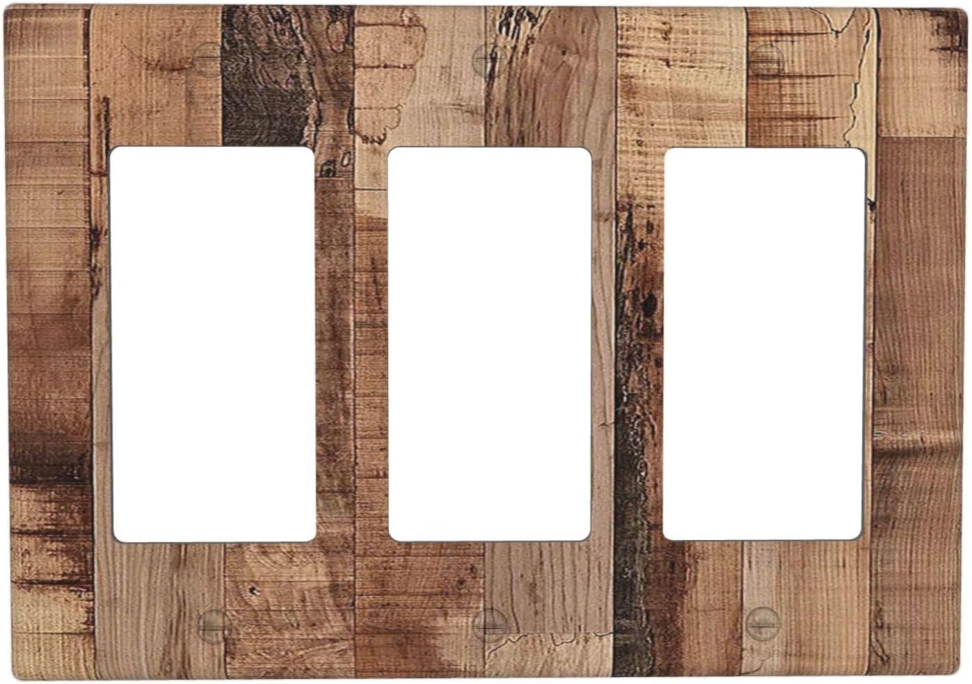 Light Switch Covers Rustic Brown Wood Grain 3 Gang Rocker Electrical GFCI Decorative Triple Outlet Wall Plate Cover Switchplate for Farmhouse Kitchen Decor