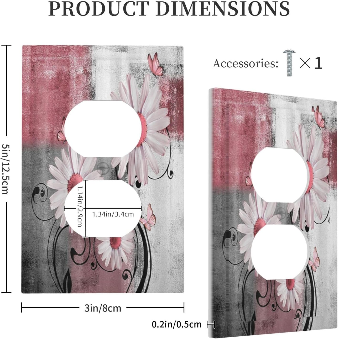 Outlet Covers Pink Floral Rustic Daisy Flower And Butterfly 1 Gang Duplex Electrical Receptacle Faceplate Light Switch Cover Wall Plate Decorative Switch Plates for Farmhouse Cabin Decor