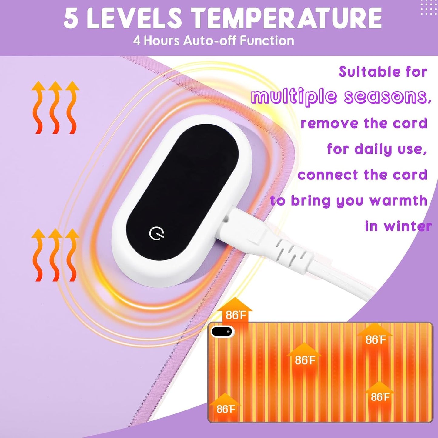 Konohan Heated Large Desk Mat PU Leather Warm Mouse Pad with 5 Heating Level & 4 Hour Auto Shut-Off Heating Keyboard Pad Warmer Gaming Mice Mat Only Supports 110v(Purple Color,31.5" X 13")