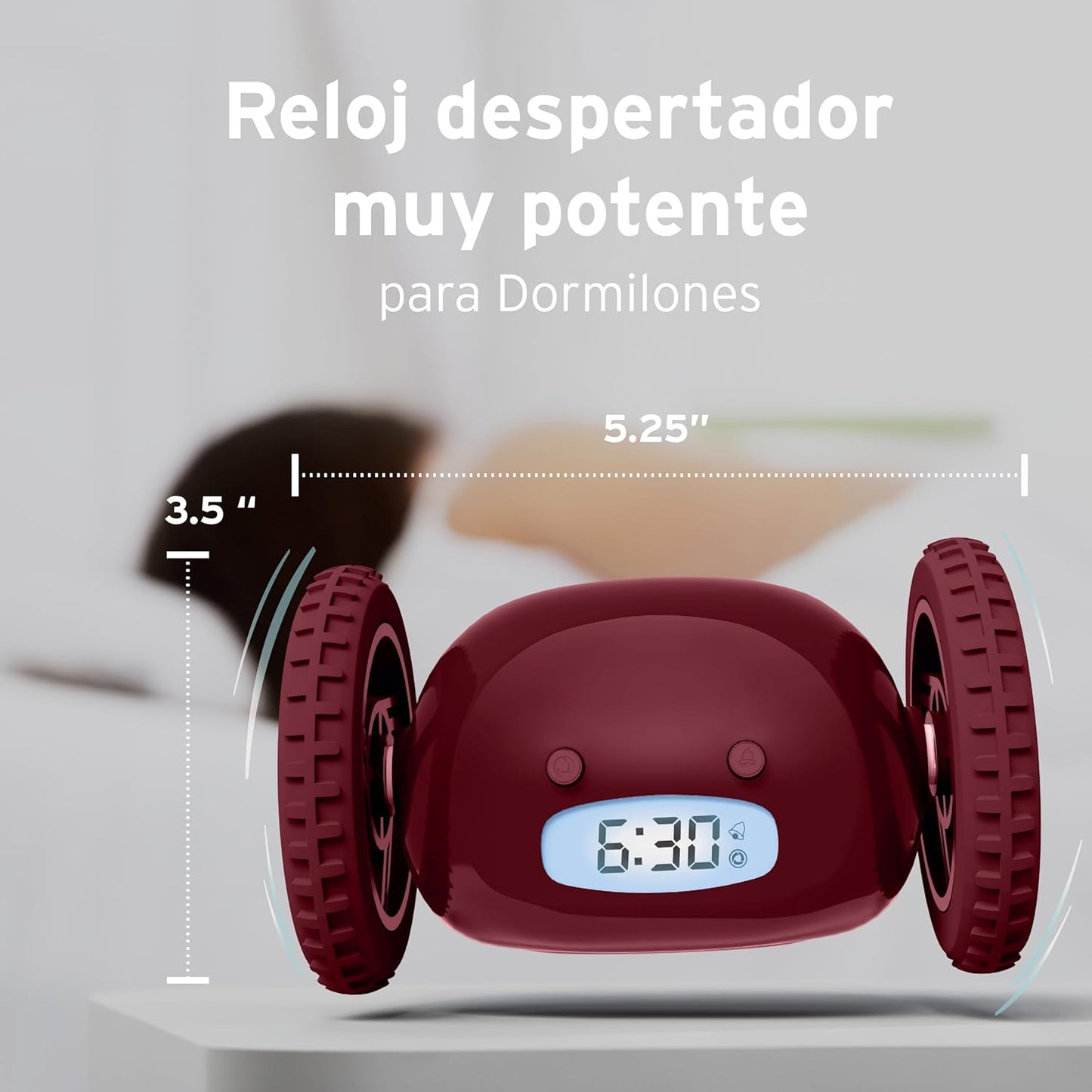 CLOCKY Extra Loud Alarm Clock for Heavy Sleepers on Wheels Rolls Runs Away Vibrating, Easy to Set Super Smart Snooze Digital Bed Shaker Alarm Clock Funny Gift for Adults Kids Teens Bedrooms (Wine)