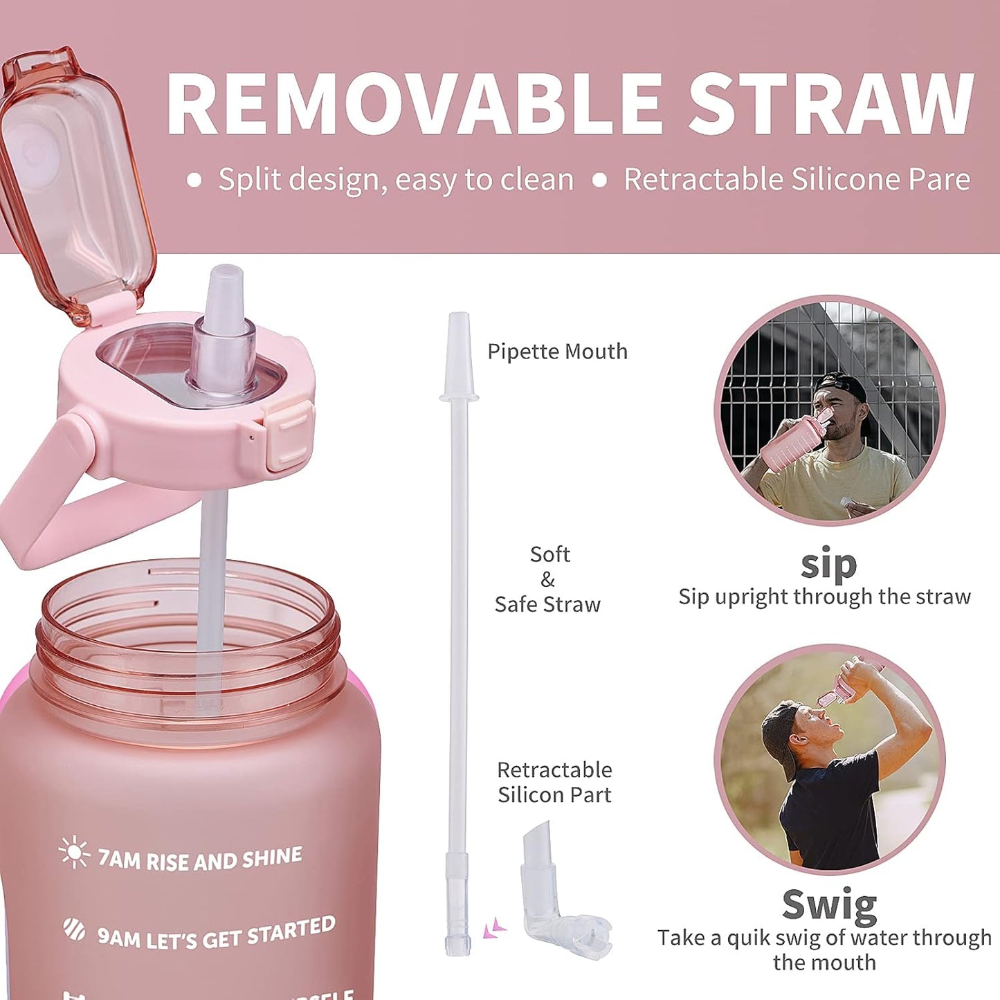 64oz,100oz,128oz Large Motivational Water Bottle with Time Marker, Leakproof & BPA Free Half Gallon Big Water Bottle with Straw Handle Tritan Frosted Water Jug for Gym,Fitness,Outdoor Sports