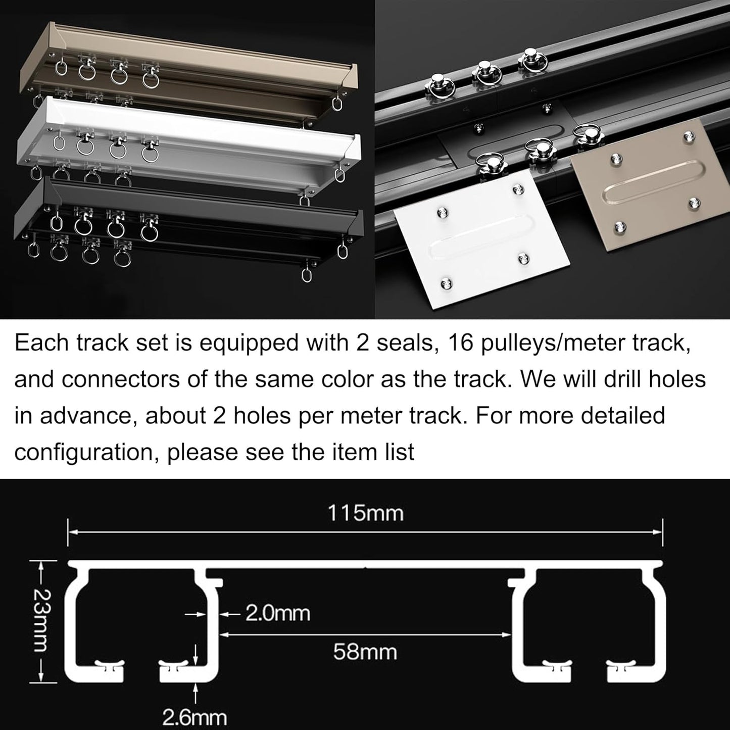 Ceiling Mounted Curtain Track System - Double Rails for Curtains & Drapes - Room Dividers - Sliding Curtain Rail for Window (balck, 4.5m)