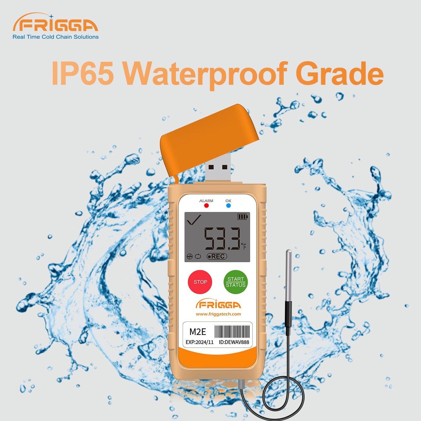 Frigga M2E 2Pack Reusable Temperature Data Logger with External Probe Digital Temperature Recorder USB 14400 Points High Accuracy PDF CSV Report