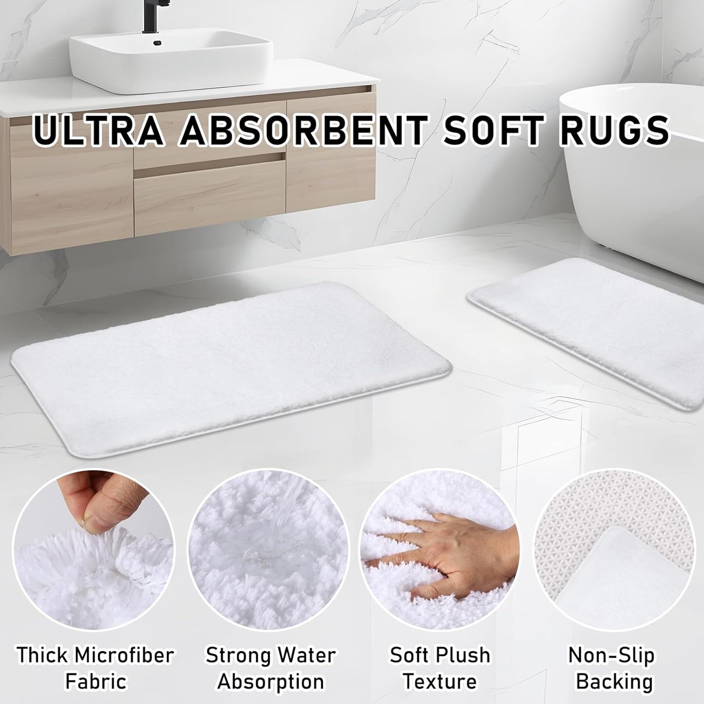 Bathroom Accessory Set - Bathroom Set, 27PC Bathroom Accessories Set, White Bathroom Sets with Shower Curtain and Rugs, Mini Trash Can, Toilet Brush, Trash Can & Soap Dispenser