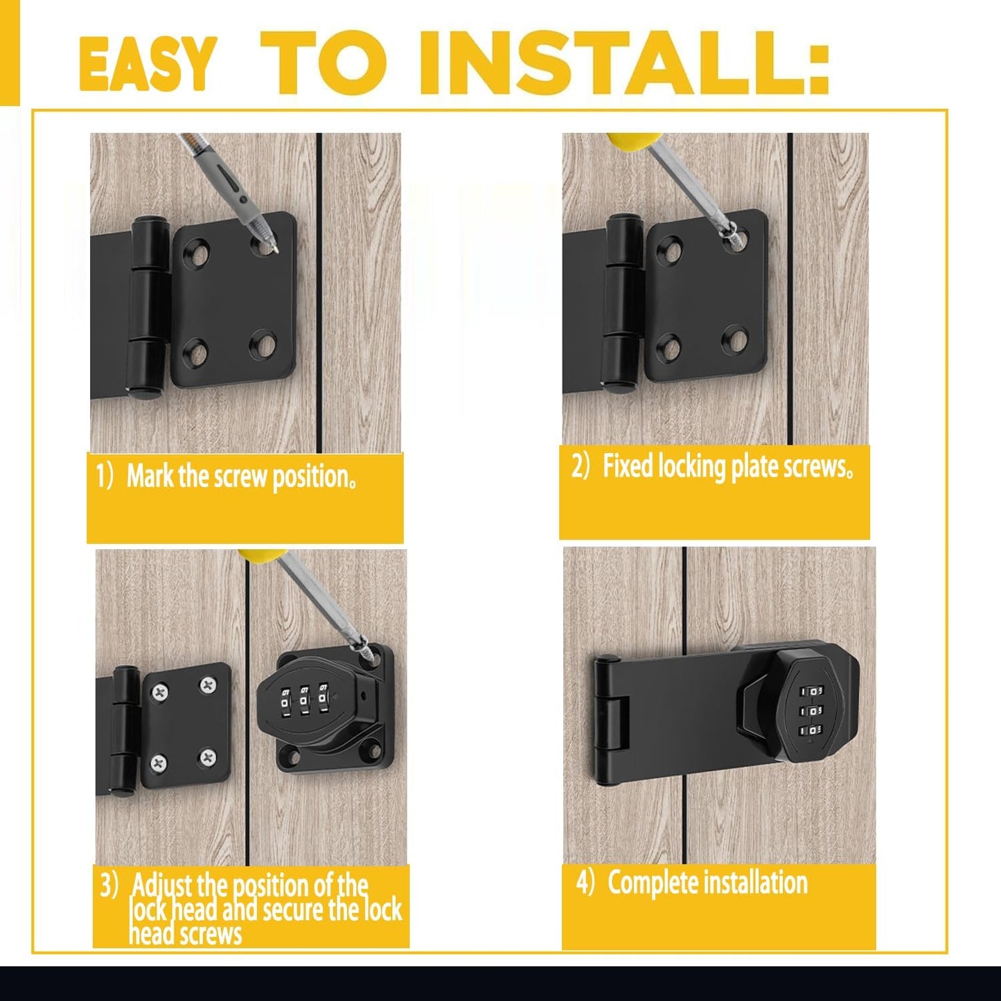 Password Rotary Hasp Locks, 2 Pack Door Security Slide Latch Lock,Black Digit Combination Lock for Small Doors, Cabinets, Barn Door, Bathroom, Outdoor, Garage, Garden
