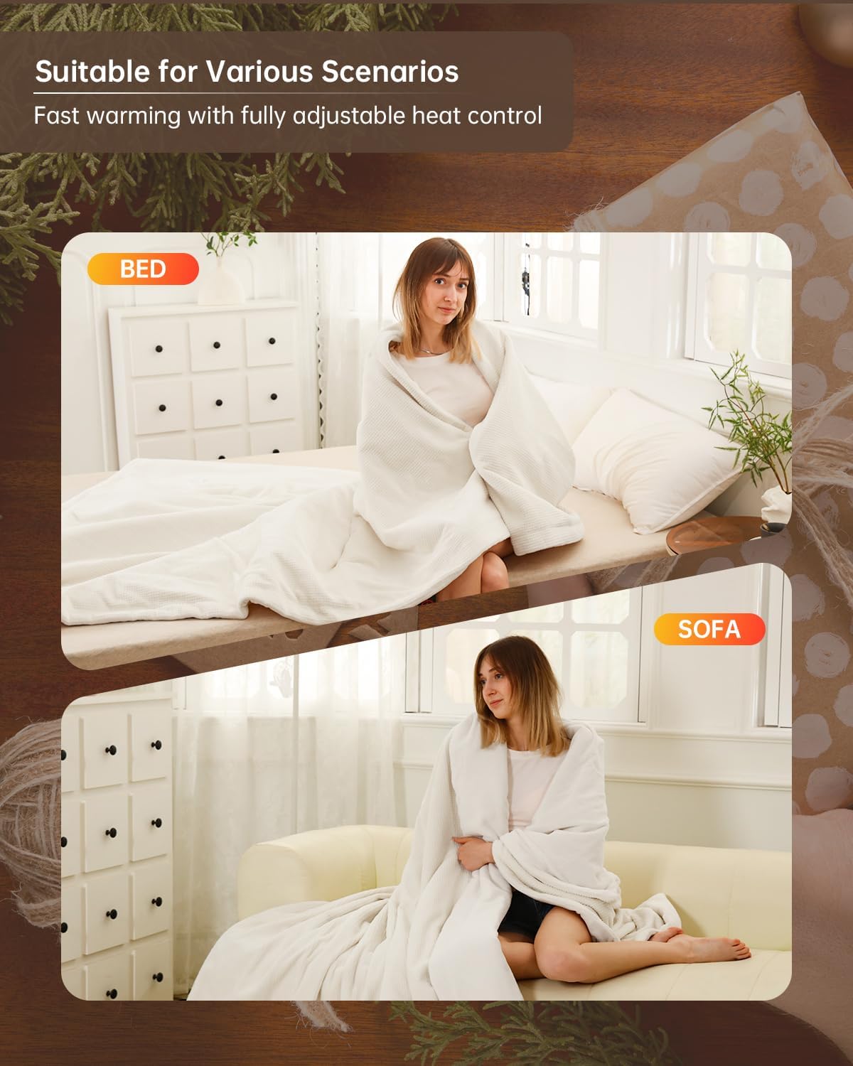 Electric Heated Blanket Twin Size, Washable Blanket Warmer for Home for Adults, Fast Heating Super Cozy Soft Fabric, 62" x 84", 9 Heat Levels, 1-9H Auto-Off, ETL Certified, Cream