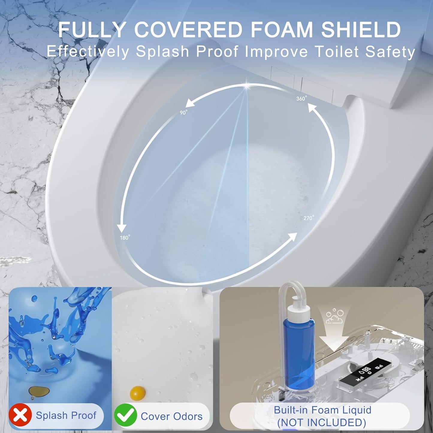 TDH Smart Toilet with Foam Shield, Upgraded New Heated Toilet Seat with Instant Warm Water Sprayer and Dryer, One Piece Toilet with Auto Soft Close,ADA Comfort Height