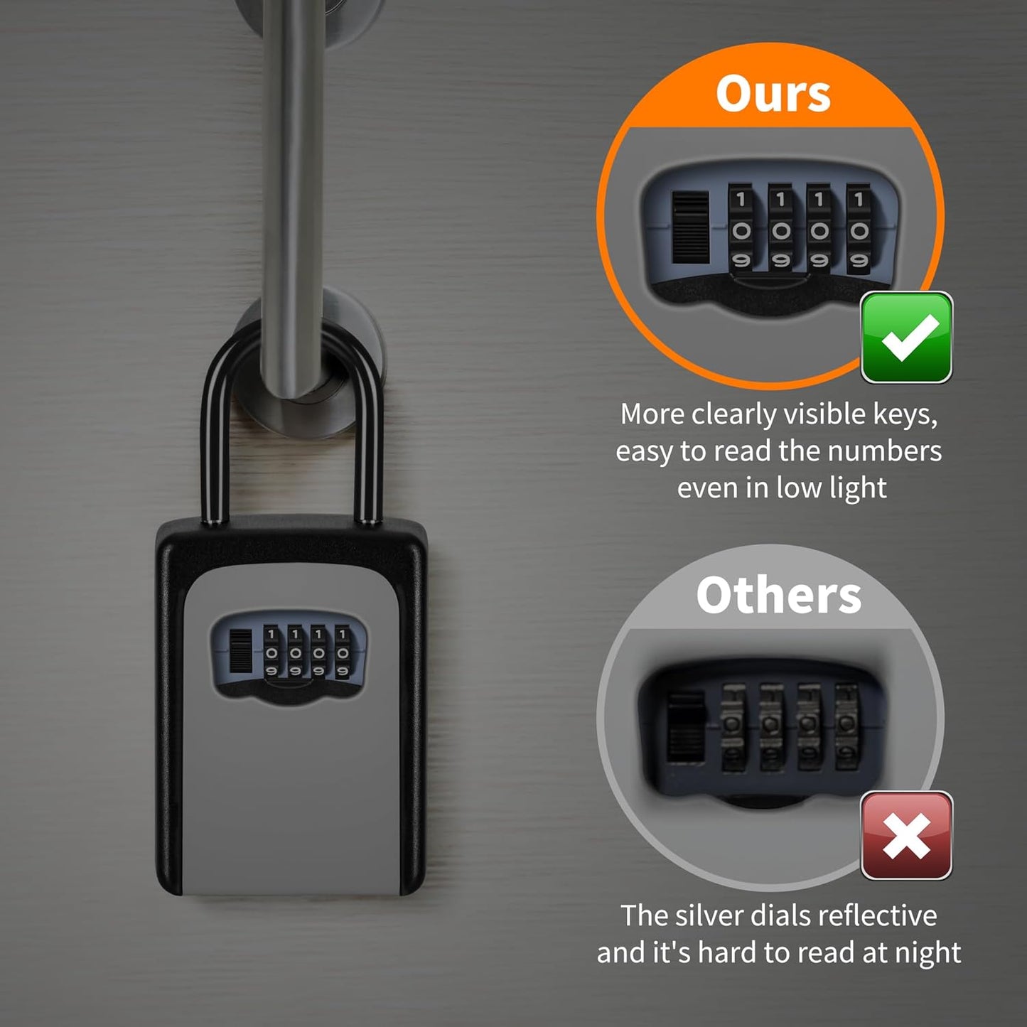 Portable Key Lock Box, Upgrade Clearly Visible Numbers, Lock Box Wall Mounted for House Key, 5 Key Capacity, Weatherproof Resettable Code (2 Pack, Gray)