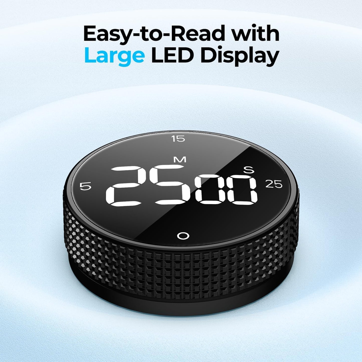 Magnetic Kitchen Timer for Cooking with Loud Alarm - Large LED Display Rotating Countdown Pomodoro Timer, Preset 5/15/25 Mins Easy for Seniors and Kids，for Baking Grilling Studying
