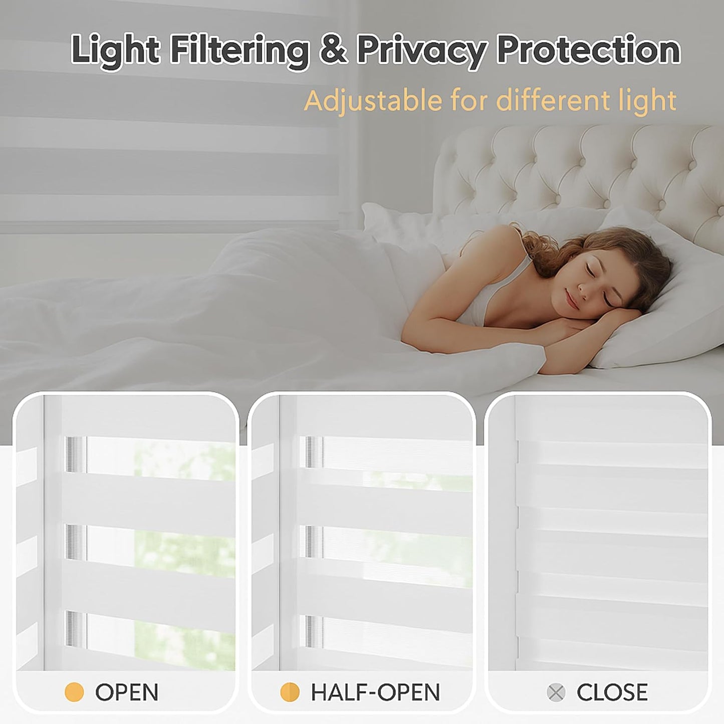 Shadesu Cordless Zebra Blinds for Windows, 28" W x 72" H, White, Dual Layer Free-Stop Zebra Shades, Light Control for Day and Night, Sheer Blinds for Indoor Windows, Bedroom, Kitchen