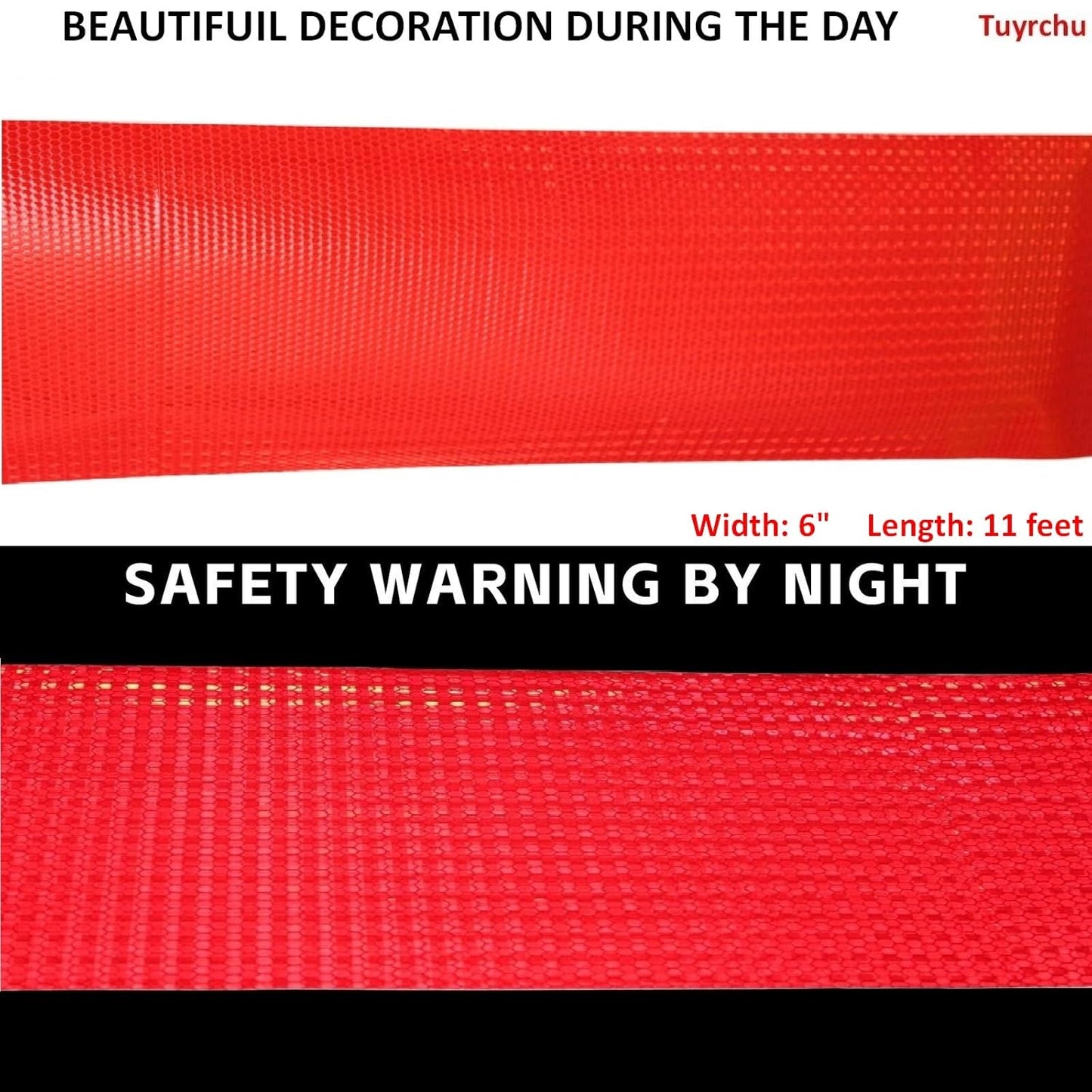 Red Reflective Tape Outdoor Waterproof 6 inch, High Visibility Warning Industrial Marking Tape, Safety Stickers (11 feet)