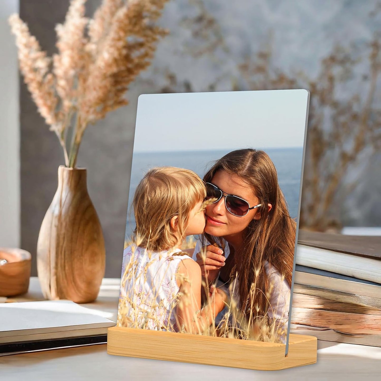 Custom Metal Photo Prints Customized photo gifts with Natural Bamboo Base,Personalized Picture Gifts for Family and Lovers by 12-Color HD Printing Technology -Gift Wrapping Available-Same day Pick up