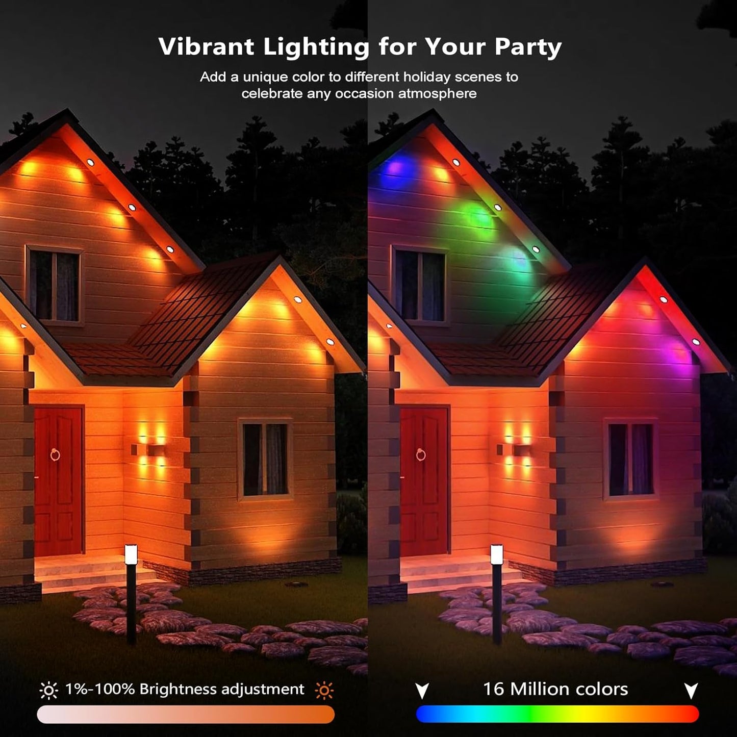 Smart Permanent Outdoor Lights, 100ft Smart Eave Lights with 72 LED Bulbs IP67 Waterproof DIY Multicolor for Daily, Festival, Party, Garden, House Decor, Work with APP/Alexa/Google Assistant