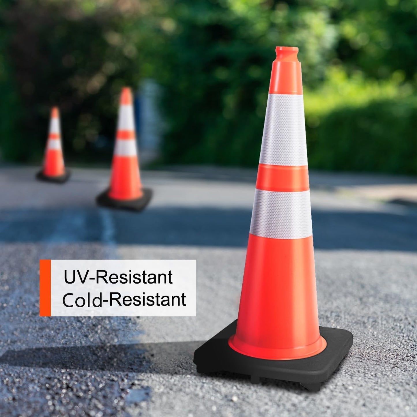 (360 Pack Pallet) BESEA 28 Inch Orange PVC Traffic Cones with Black Base, High-Visibility Reflective Parking Cones, Durable Construction Safety Cones for Roads, Worksites, and Parking Areas