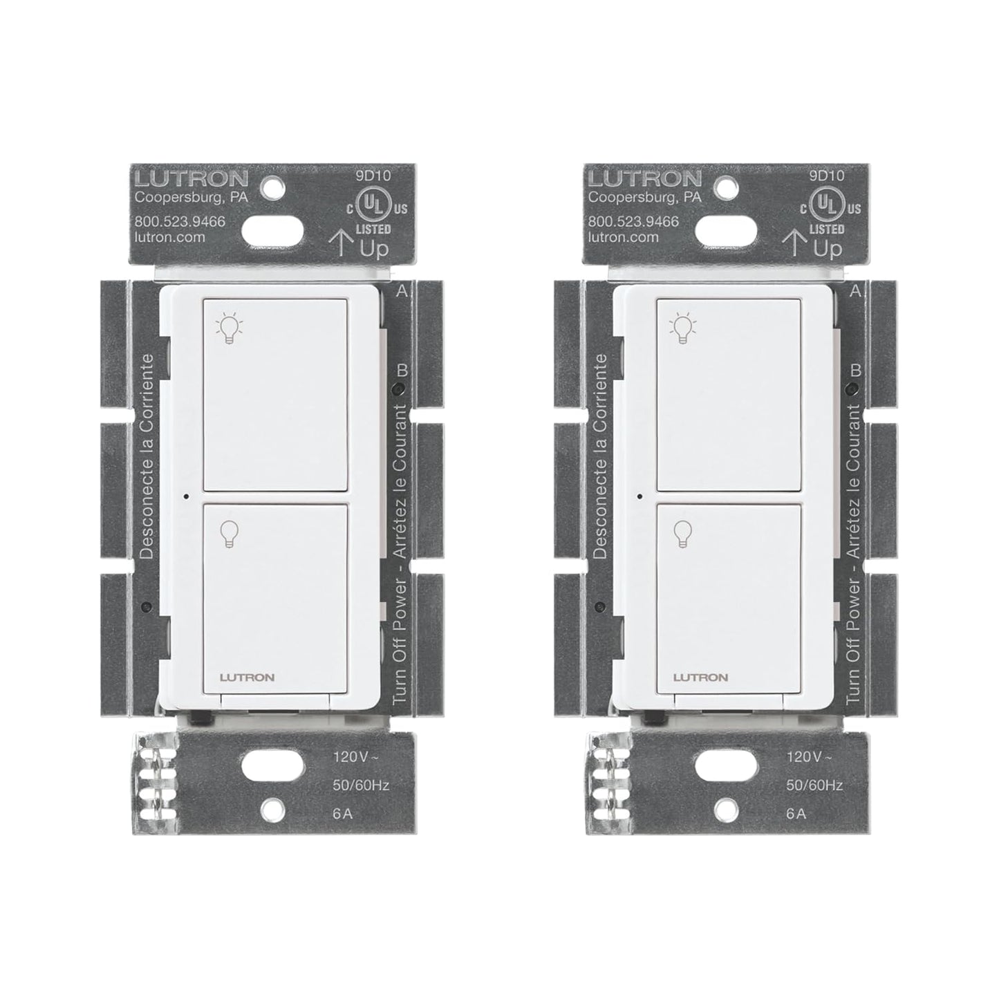 Lutron Caseta Original Smart Switch (Lutron Smart Hub Required), for LED Lights and Fans, 6 Amp, Single-Pole/3-Way, Neutral Required, PD-6ANS-WH-2, White, 2 Pack