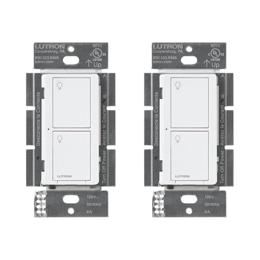Lutron Caseta Original Smart Switch (Lutron Smart Hub Required), for LED Lights and Fans, 6 Amp, Single-Pole/3-Way, Neutral Required, PD-6ANS-WH-2, White, 2 Pack