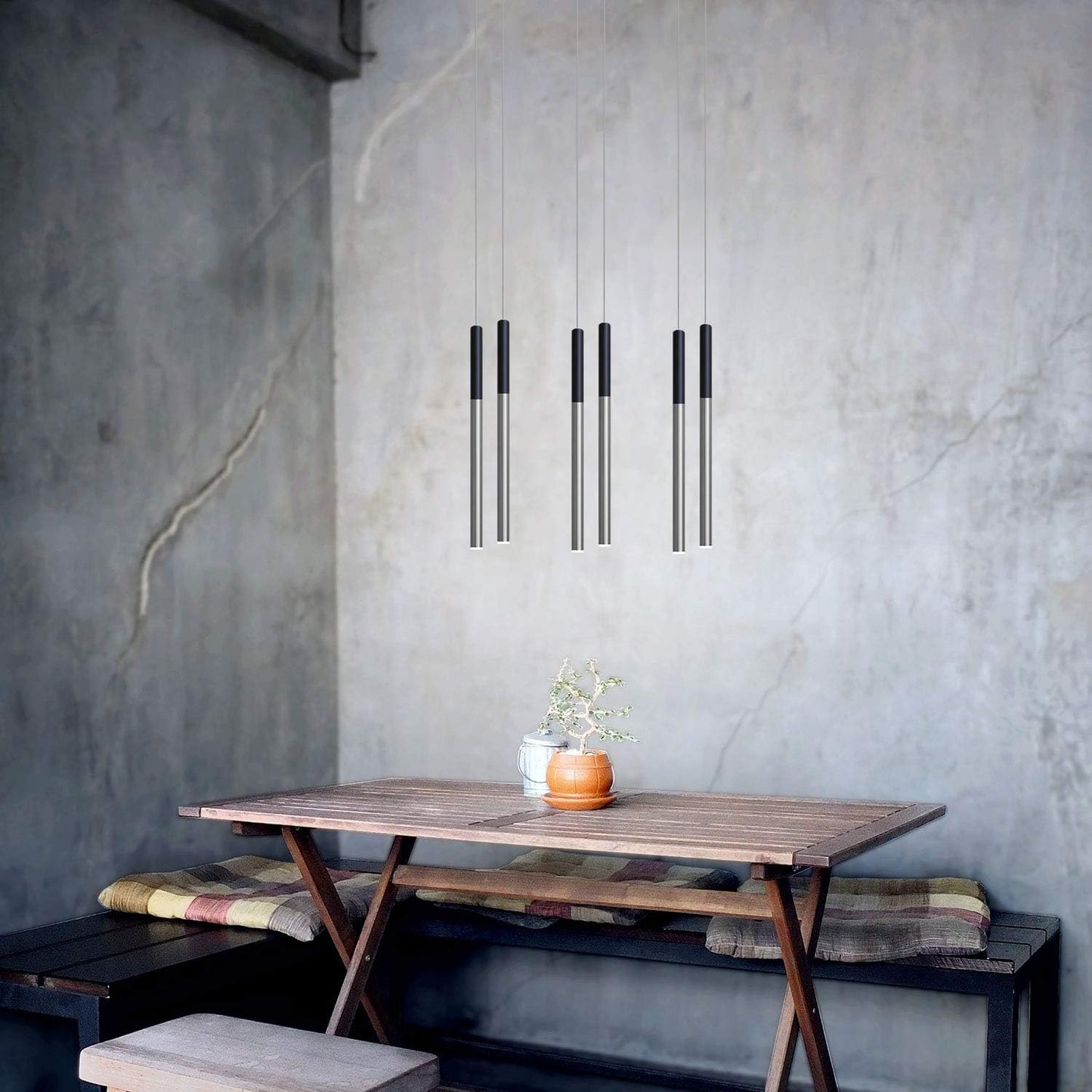 ALTAIR 6 Mini Pendant Lighting Black-Nickel - LED Hanging Light Fixture for Kitchen Island, Bar, Foyer - Cluster Pendants - Dimmable, Adjustable Wire, Lamp Bulb Included