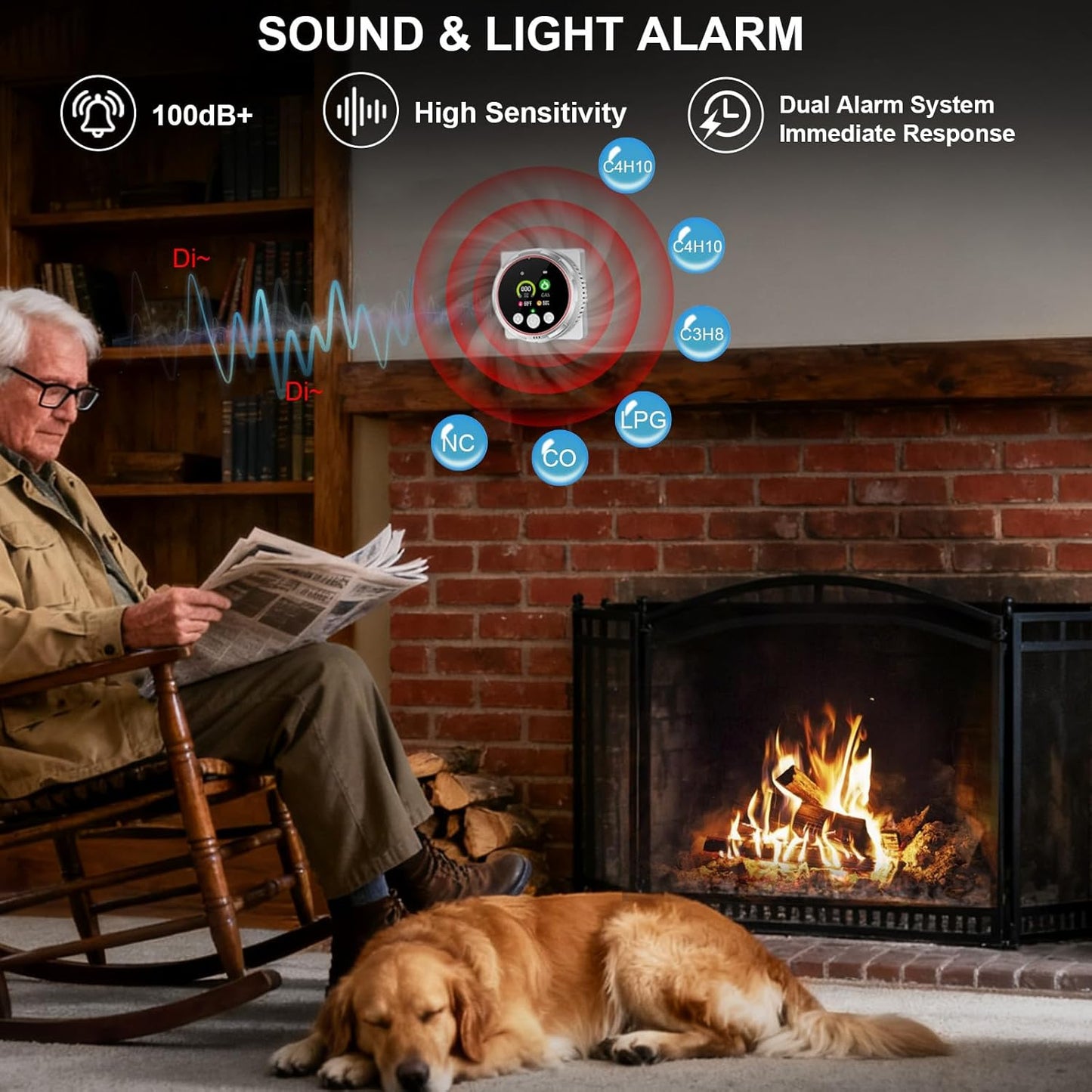 4 in 1 Carbon Monoxide Detectors Plug in, Real-Time Monitor CO & Gas Leak Detector with Temp/Humidity Display, Portable Carbon Monoxide (CO) Alarm Natural Gas Detector for Home, RV Camping Essentials