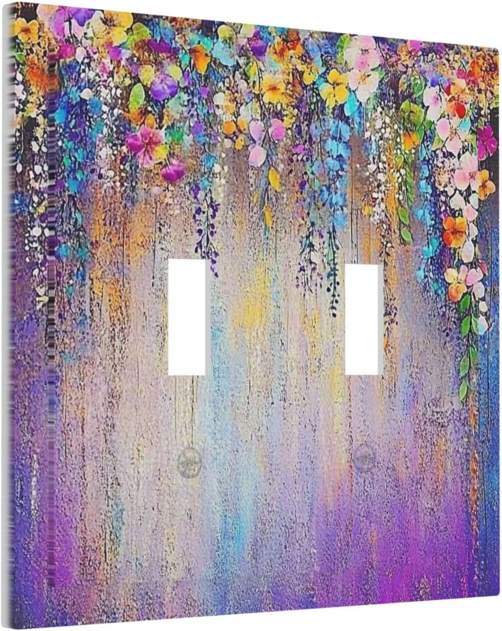 Colorful Country Flower Wildflower Floral Decorative Switch Plates 2 Gang Double Toggle Outlet Light Switch Cover Wall Plate Electrical Faceplate For Bed Room Living Room Decor