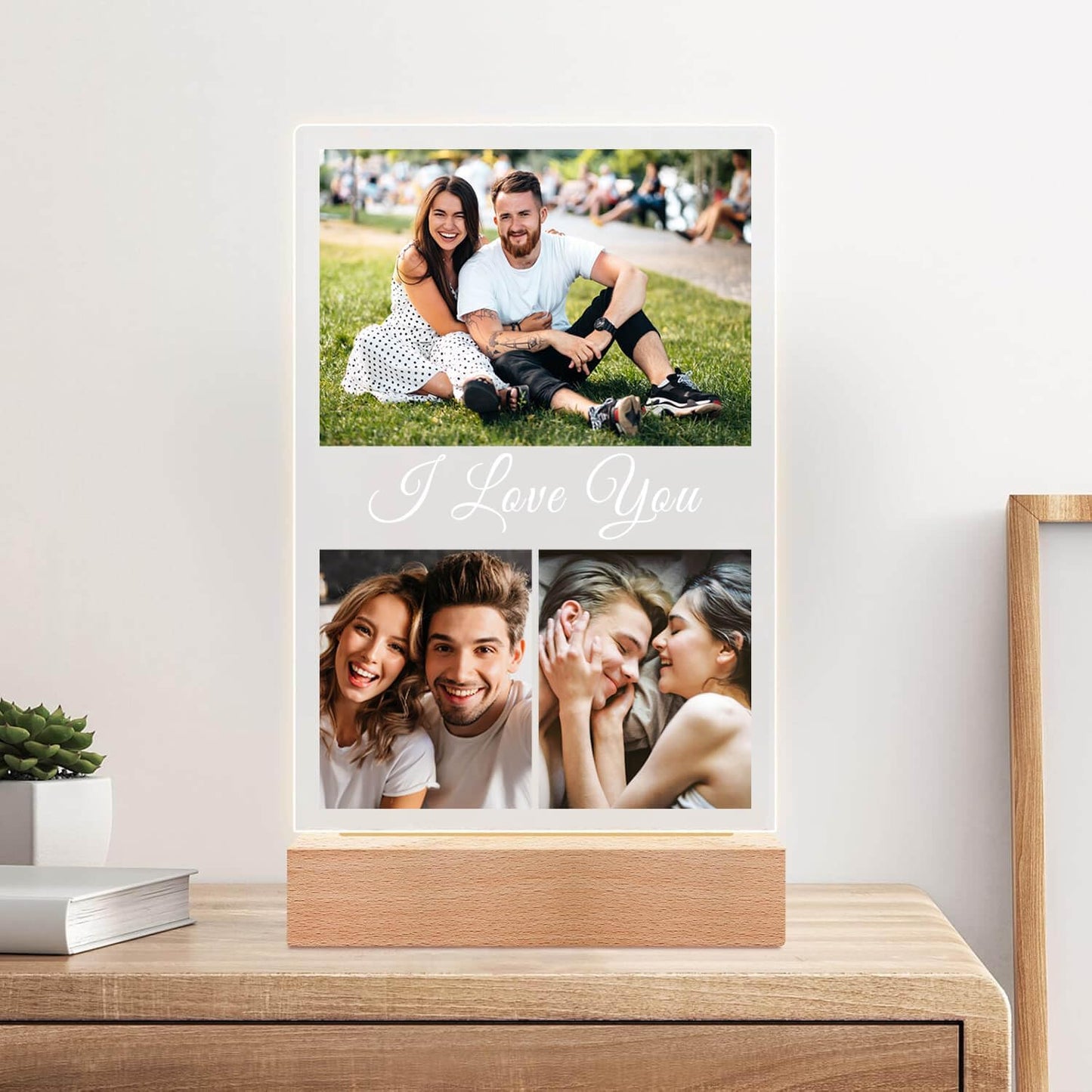 Custom Picture Frame, Customized Picture Frames, Personalized Photo Frame with Night Light, Personalized Anniversary Valentines Day Gifts for Women Men Her Him Girlfriend Boyfriend Couple