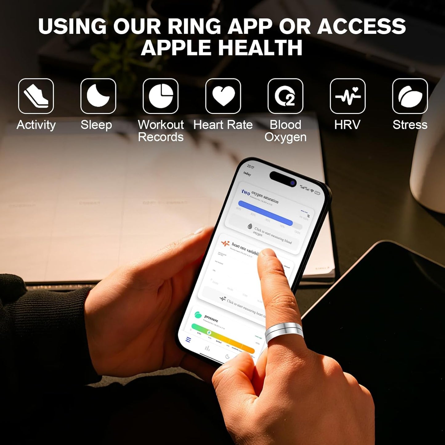 KppeX-X1 Smart Health Ring Kit-Nighttime Sleep Monitoring-Heart Rate-IP68 Waterproof Exercise Recording Fitness Tracker-No Subscription Fee Mixer#Steel Color (X1-13#)