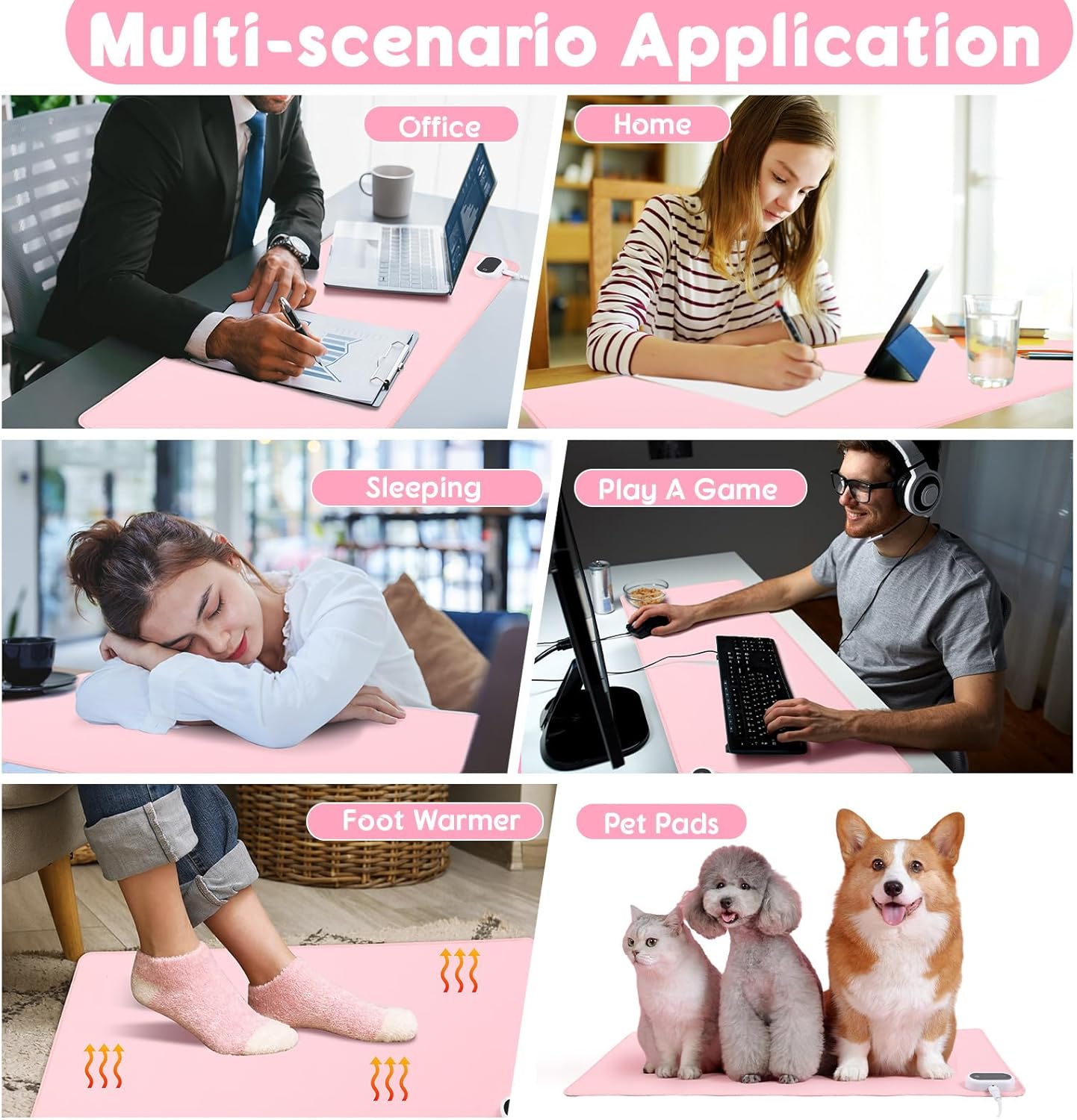 Konohan Heated Large Desk Mat PU Leather Warm Mouse Pad with 5 Heating Level & 4 Hour Auto Shut-Off Heating Keyboard Pad Warmer Gaming Mice Mat Only Supports 110v(Pink Color,23.6"x 14.2")