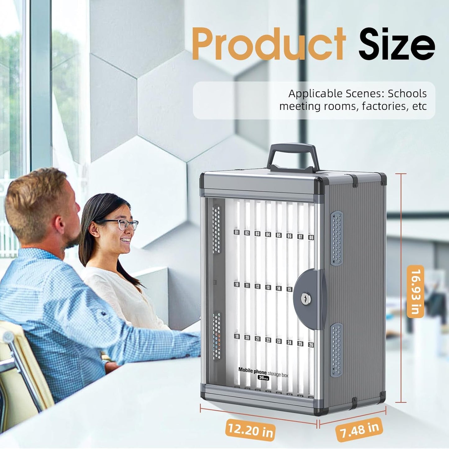 Glosen 36 Slots Cell Phone Locker, Portable Phone Storage Cabinet [Wall Mounted] [Aluminum Alloy] Cellphone Lock Box with Key & Handle for School Classroom Office Exam (Black)