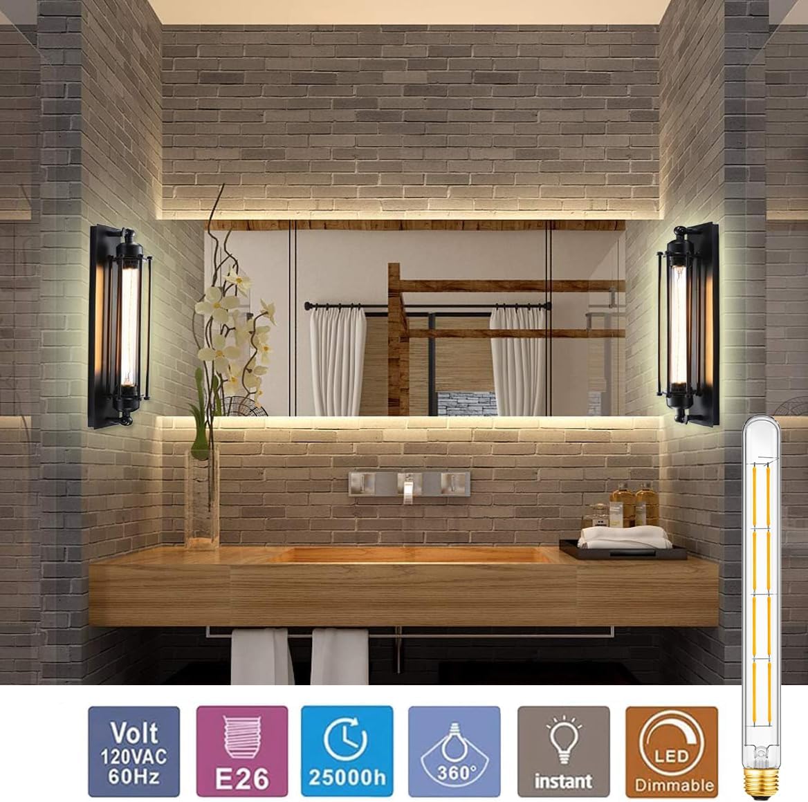XININSUN T300 Led Bulb, 11.8 Inch Long Tubular Led Light Bulbs, 100Watt Equivalent, 1000lm, Dimmable, Clear Glass, E26 10W T10 LED Edison Tube Lamp Bulb,4 Pack. (10W=100W 3000K)