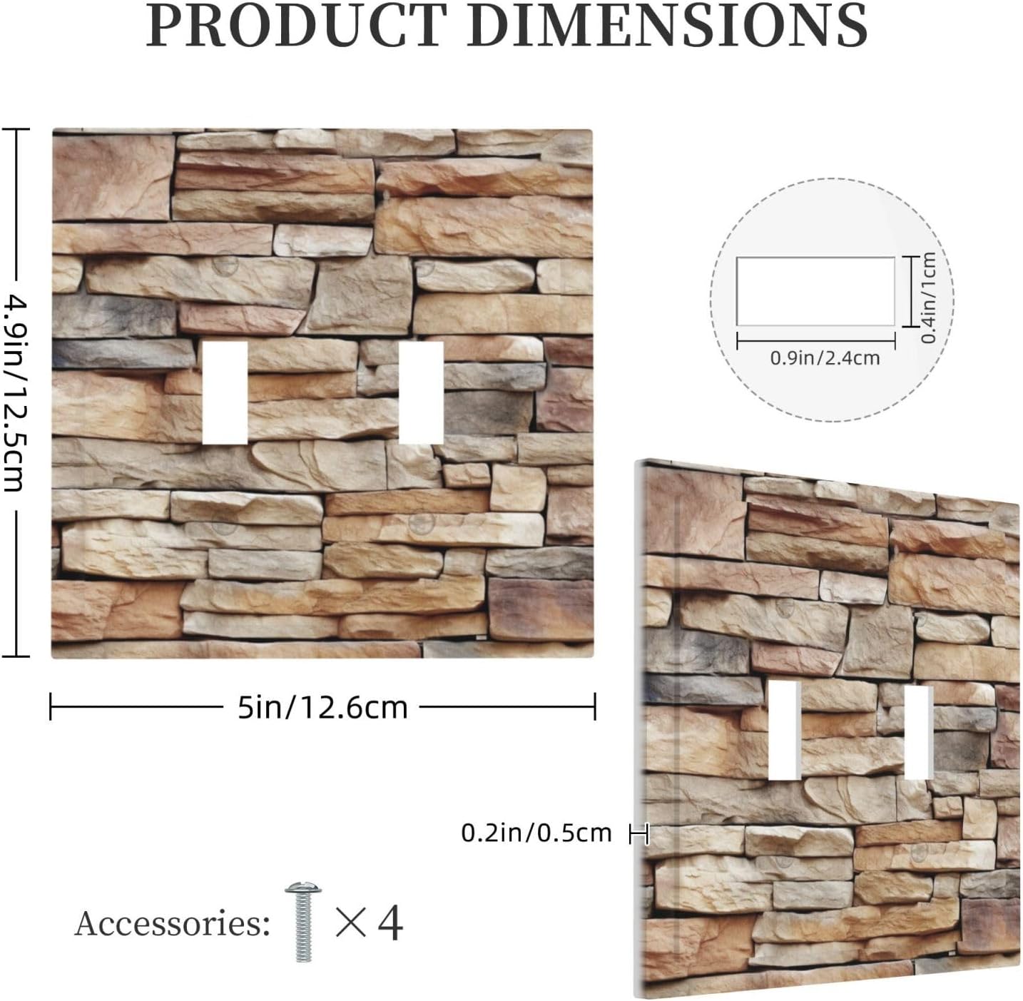 Decorative Switch Plates Stone Textured Brown Brick Natural Stone 2 Gang Double Toggle Outlet Light Switch Cover Wall Plate Electrical Faceplate For Farmhouse Cabin Decor