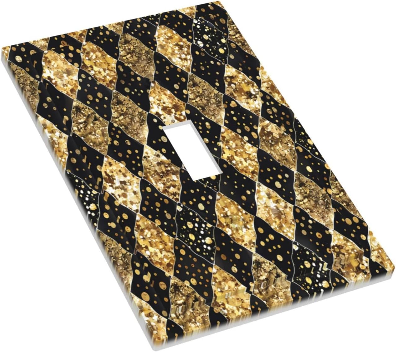 Gold Black Marble Geometric Plaid Glitter Decorative Light Switch Cover 1 Gang Single Toggle Decorator Outlet Wall Plate Device Electrical Faceplate Switchplates for Bedroom Bathroom Decor