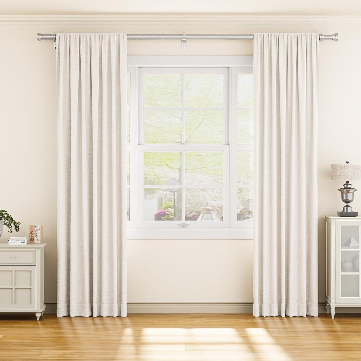 Curtain Rod 32-118 Inch, Heavy Duty 1 Inch Adjustable Curtain Rods for Windows, Sliver Long Window Treatment Rods, Modern Design, Easy Installation