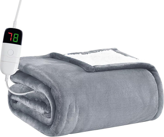BOMOVA Heated Electric Blanket Twin - 62" x 84" Heating Blanket with 10 Heating Levels & 8 Hours Auto Off, Warm Flannel Blanket, Christmas Birthday Gifts for Women
