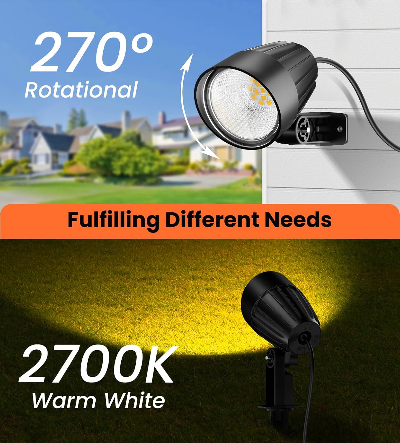 MEIKEE 7W LED Landscape Lights, 12V/24V Low Voltage Landscape Lighting IP66 Outdoor Spotlights Warm White Garden Lights with Connectors for Pathway Yard Patio 12 Pack