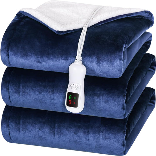 Electric Heated Blanket Twin Size, Washable Blanket Warmer for Home for Adults, Fast Heating, Super Cozy Soft Flannel 62" x 84", 9 Heat Levels, 1-9H Auto-Off, ETL Certified, Navy Blue