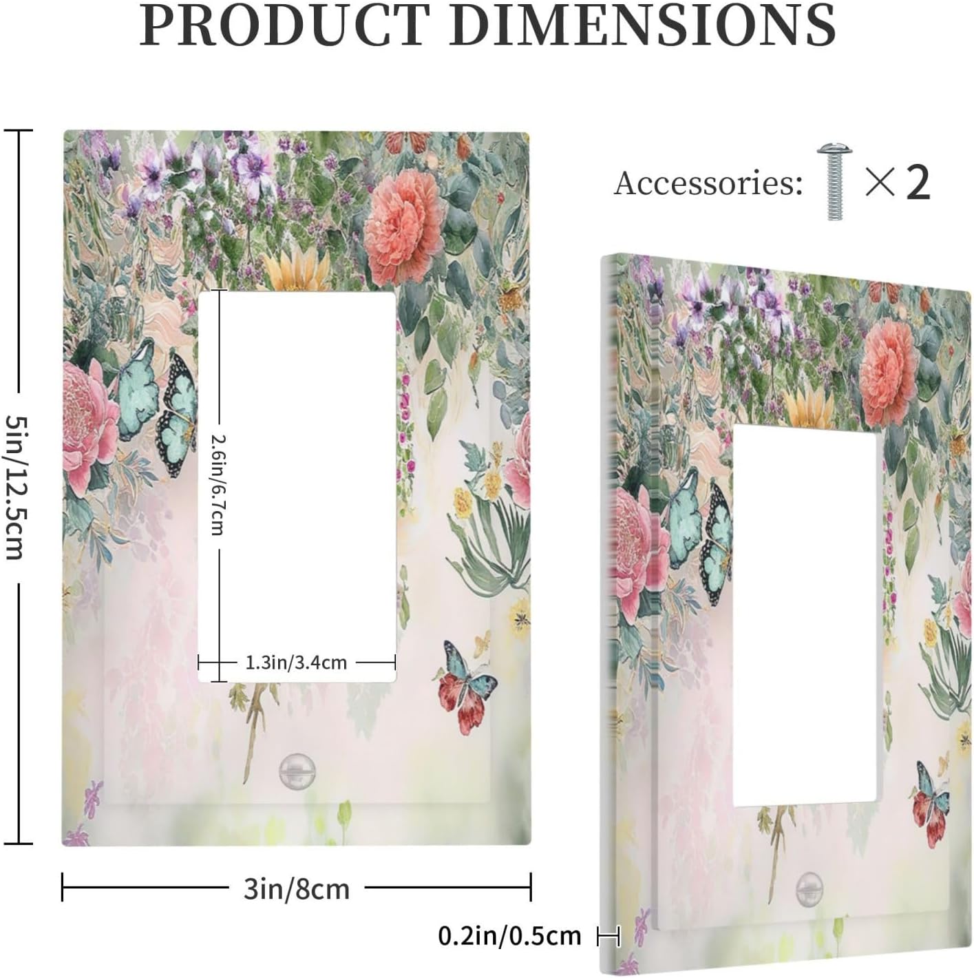 Outlet Covers Rustic Floral Watercolor Flower Blossom Butterfly 1 Gang Wall Plates Single Rocker Light Switch Covers Decorative Switch Plates Electrical GFCI Panel Covers for Home Office 5 X 3 IN