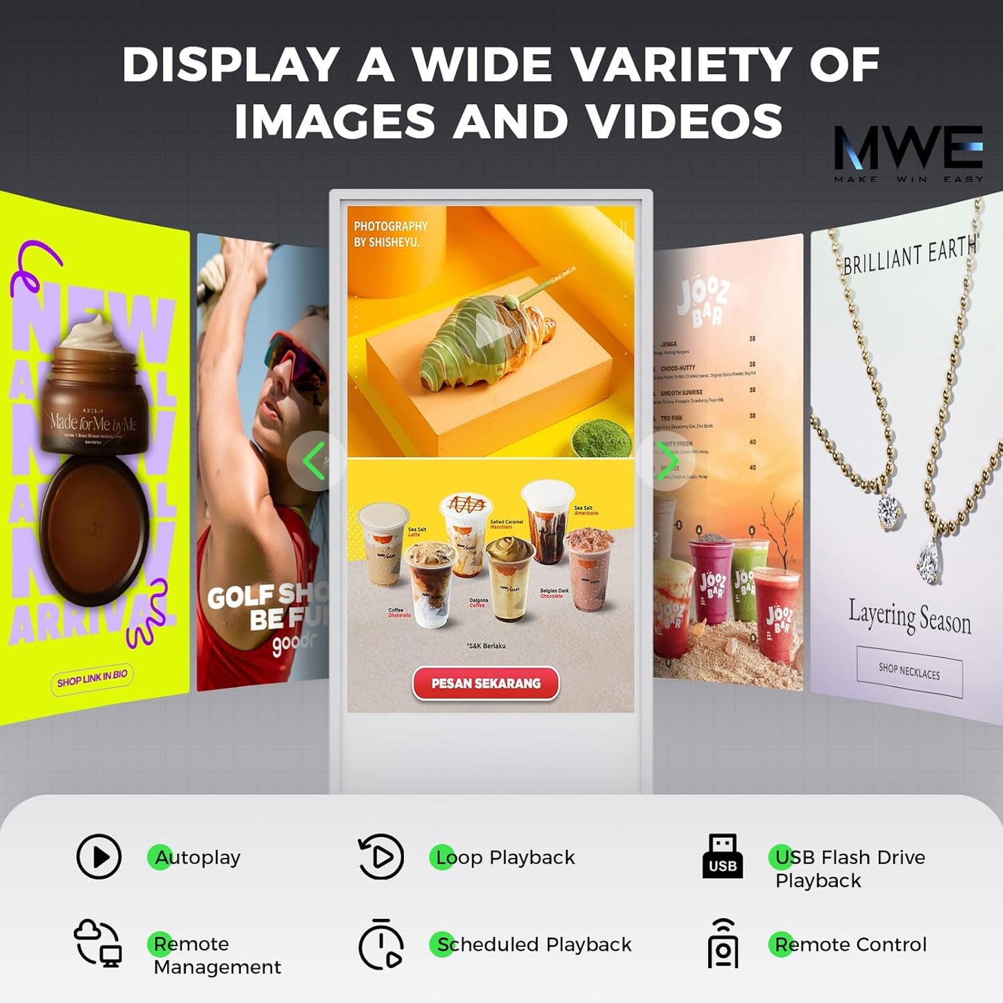 JIYANG 65 Inch 4K Digital Signage Display, Indoor Floor Standing Advertising Display Kiosk Android System,Commercial LCD Totem Support HDMI-in,Store Displays Screens and Lifetime CMS System(White)