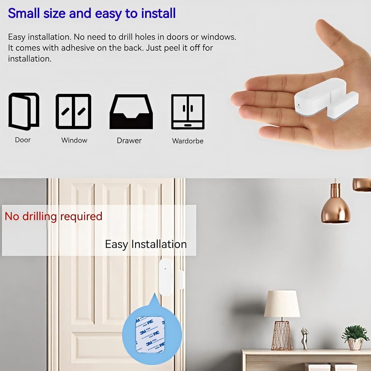 Smart WiFi Door/Window Sensor | Tuya Smart Alarm, Wireless Entry Detector with Real-Time Alerts, Compatible with Alexa/Google Home, No Hub Required (1Pack)