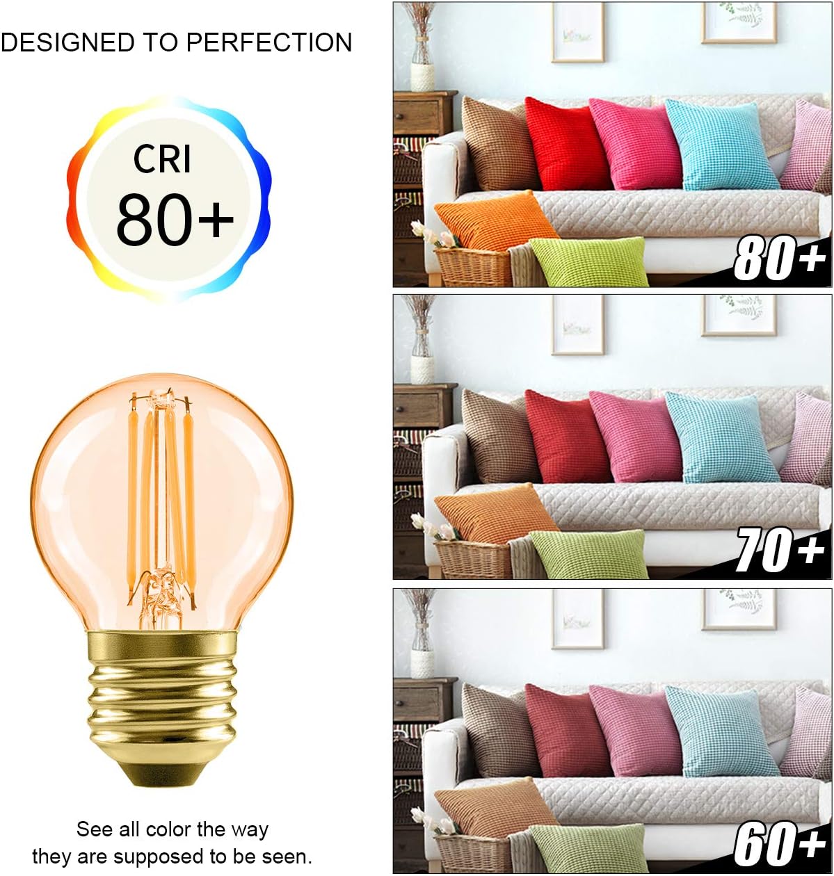 LVWIT G14 LED Filament Globe Bulb 5.5W(40W Equivalent), Dimmable 2500K Warm White E26 Screw Base, Decorative Edison Light Bulb, UL-Listed(6-Pack),Amber Yellowish