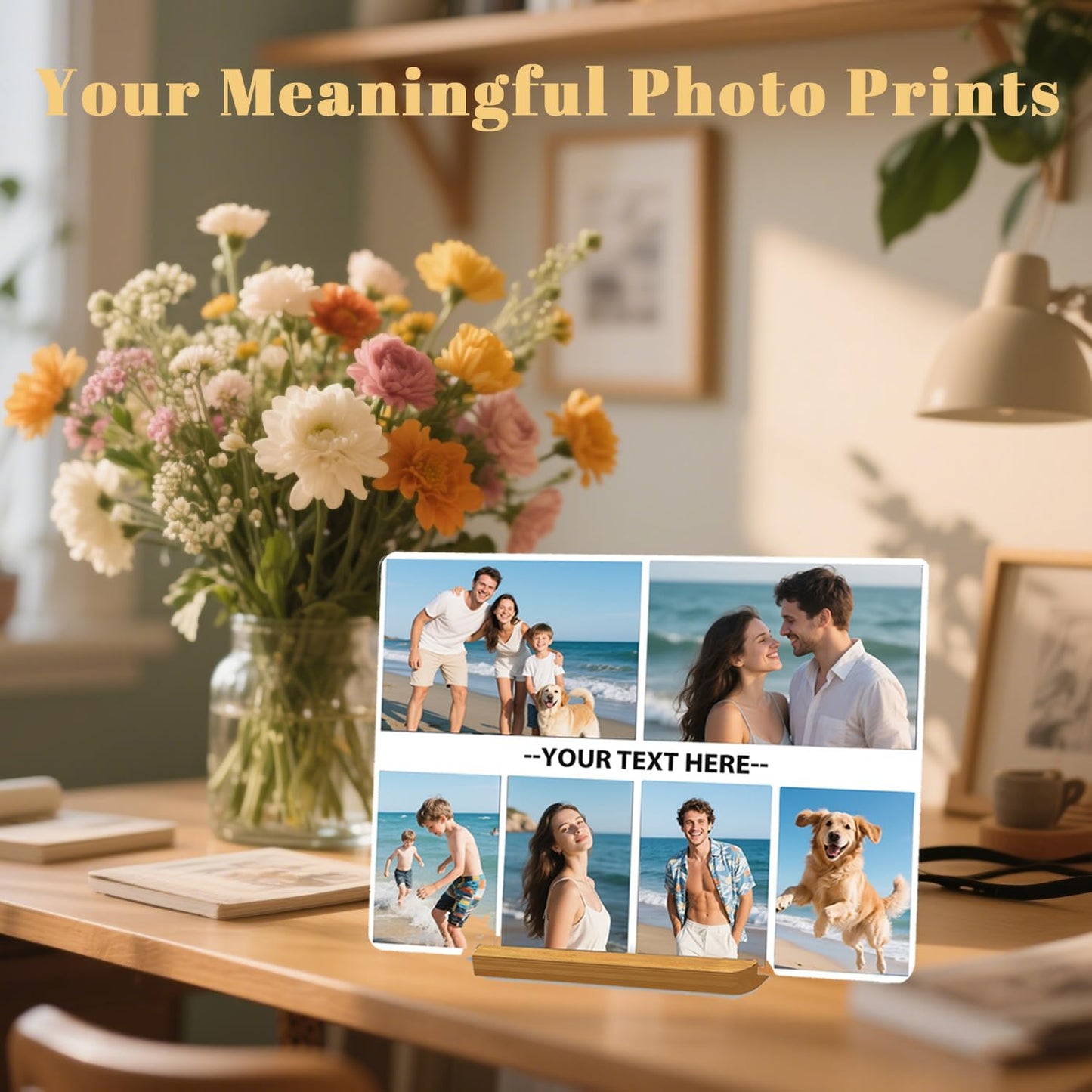 Custom Metal Photo Prints，Personalized Your Own Picture Frame, Customize Photo Prints with Wooden Base，Personalized Metal Picture Gift for Lovers，Family，Boyfriend，Friends