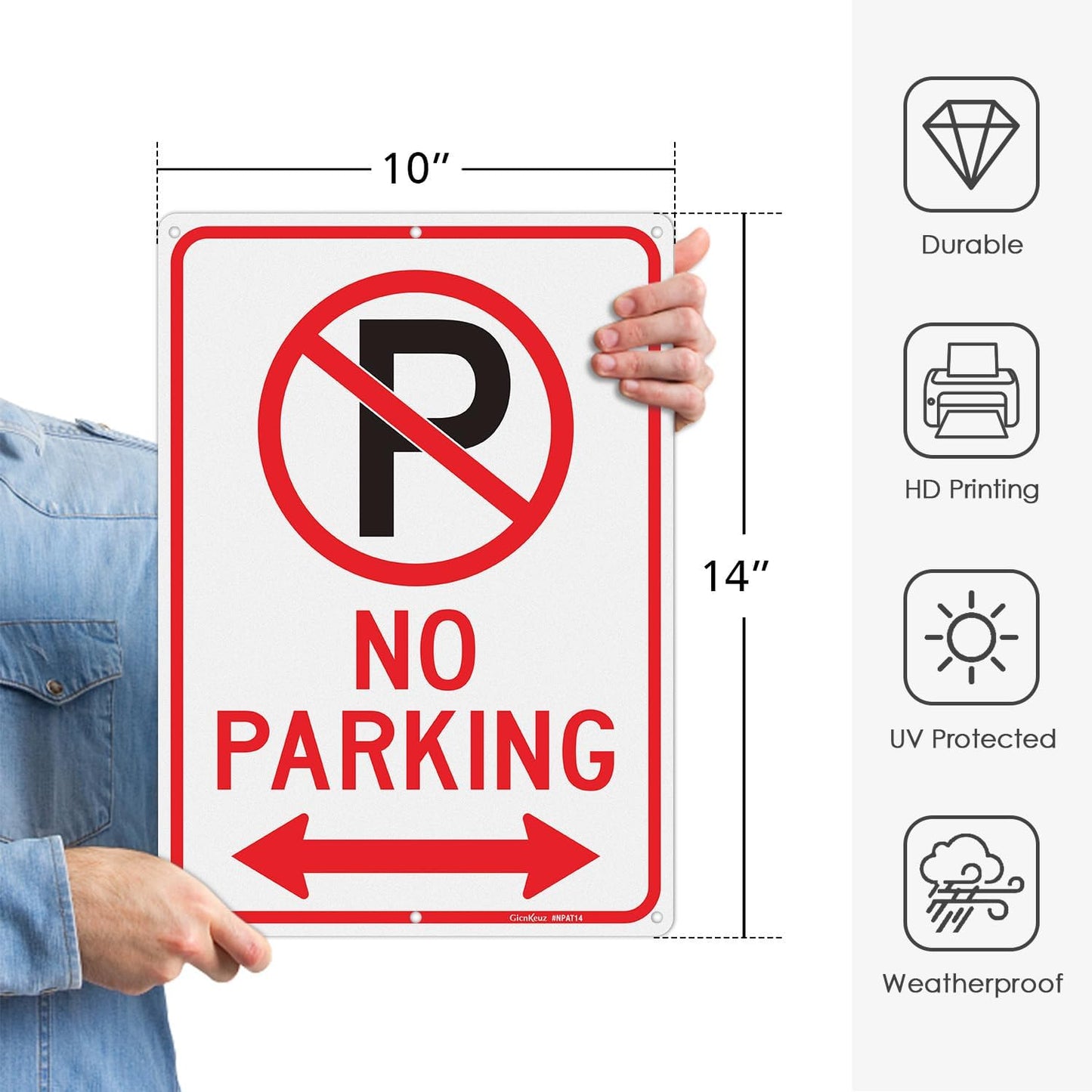 GicnKeuz No Parking Signs with Arrow,14×10 Inches No parking sign .040 Reflective Aluminum,Waterproof and Fade Resistant,6 Pre-drilled holes,Easy to Install,Indoors and Outdoors Use (1-pack)