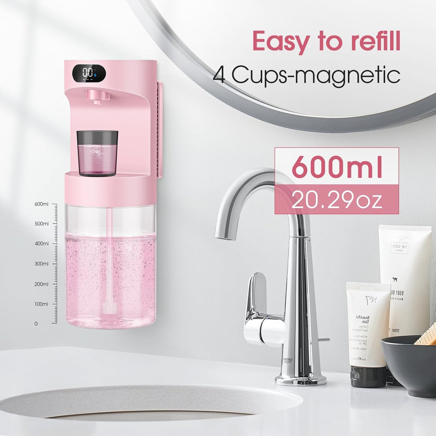 Automatic Mouthwash Dispenser for Bathroom,20.29 oz Touchless Electric Mouth Wash Dispensers Bathroom Accessories Set with 4 Magnetic Cups,4 Modes Wall Mounted Mouth Wash Dispenser for Home & Kids
