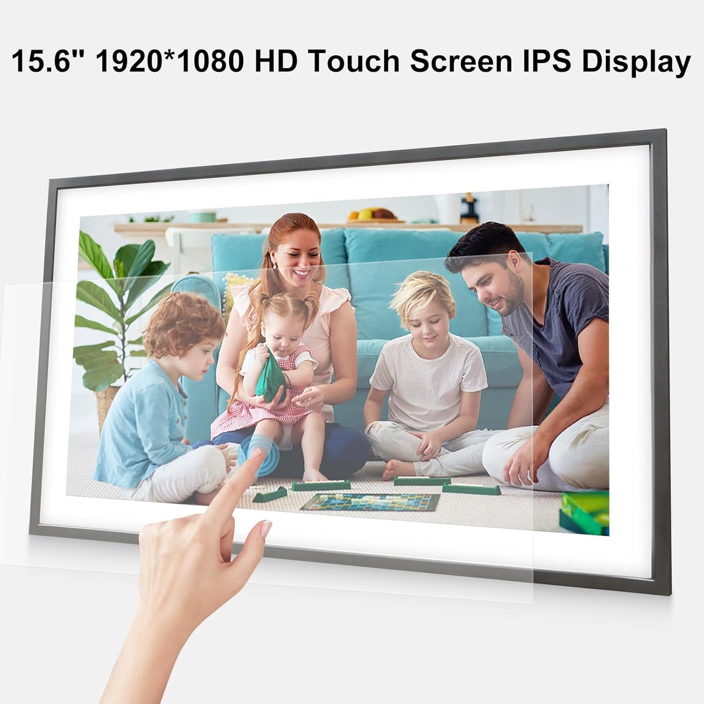 Frameo 15.6 Inch Large Digital Photo Frame, Digital Picture Frame WiFi with 32GB, 1920 * 1080 IPS HD Touch Screen, Electronic Picture Frame IPS Touch Screen with Auto-Rotate, Frameo Digital Frame Wifi