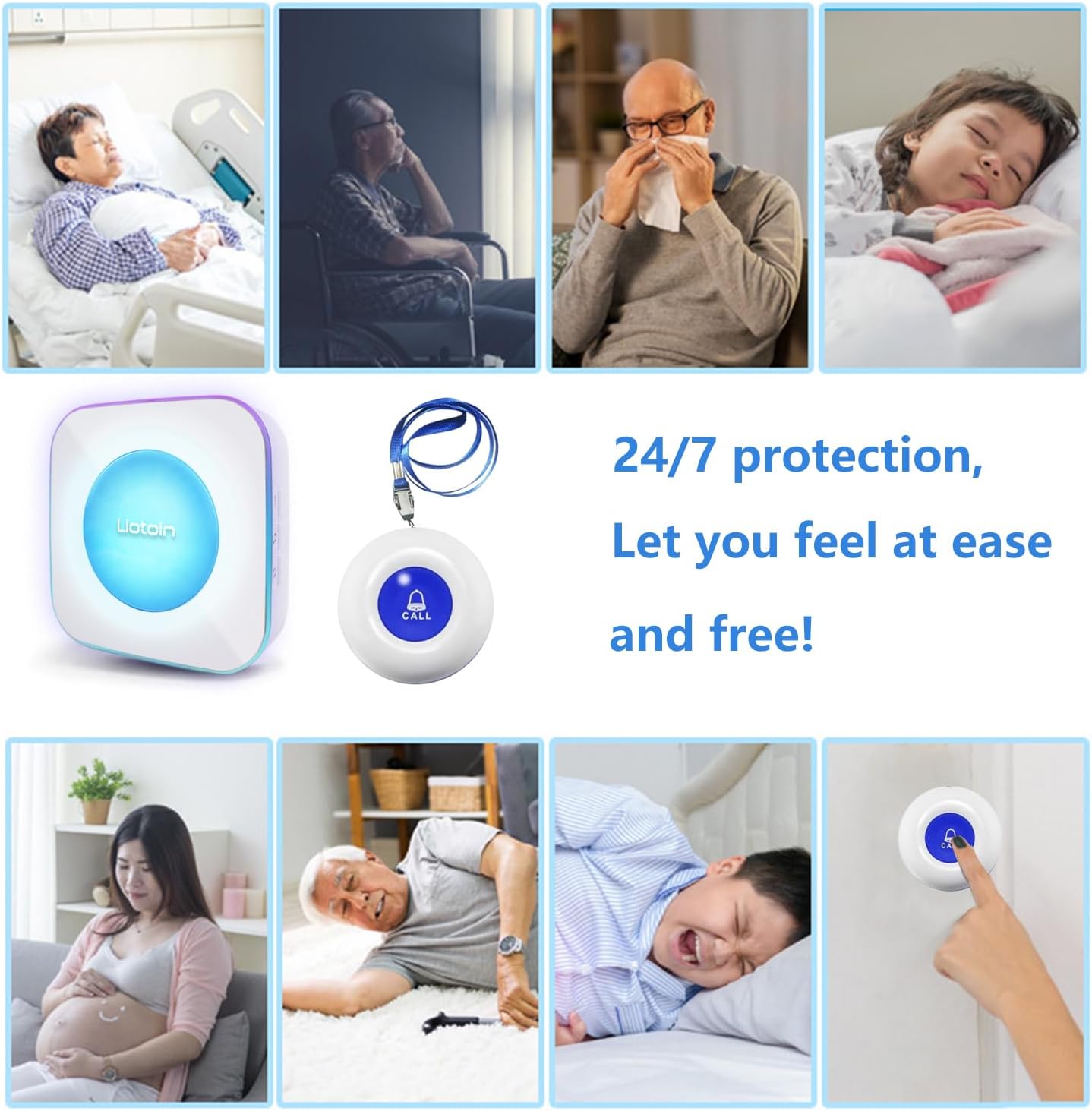 Caregiver Pager Wireless Call Button Call Bell Emergency Button Call Light System for Elderly/Patients/Home Nurse Alert System 3 Call Button 2Plugin Receivers (600+ft Operating Range)
