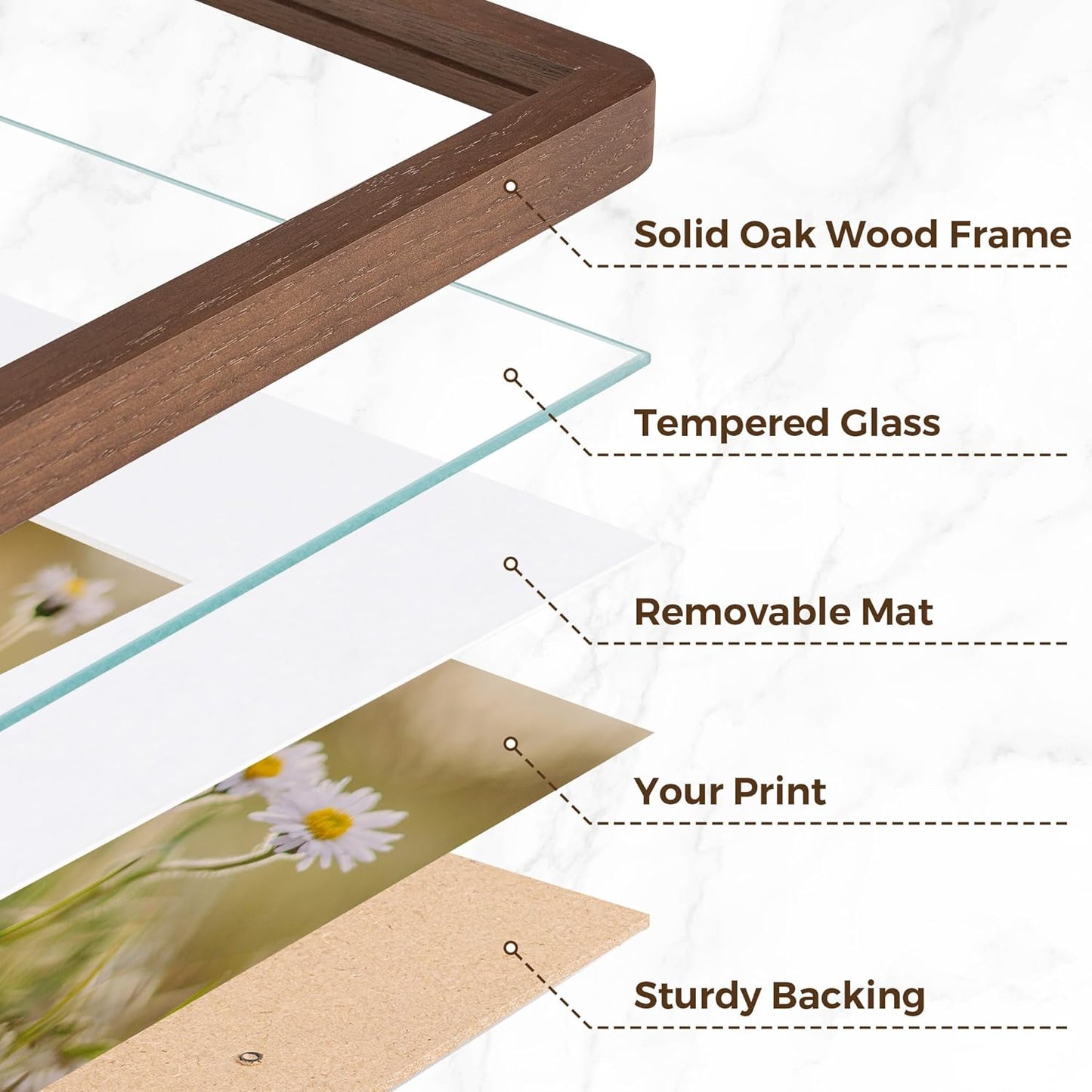 27x40 Picture Frame, 27 x 40 Poster Frame - Solid Oak Wood, 27 by 40 Frame with Tempered Glass, Rustic Wooden 27"x40" Frame with Mat for 24"x36", Minimalist 27x40 Frames for Wall, Walnut Color, 1 Pack