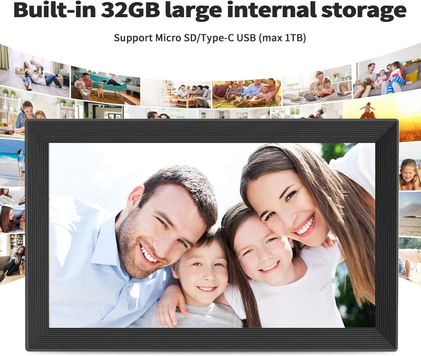 Digital Picture Frame 15.6 Inch 32GB Storage WiFi Digital Photo Frame 1920×1080 IPS FHD Touch Screen, Auto-Rotate, Wall-Mounted, Easy to Share Photos via Free APP Gift for Family