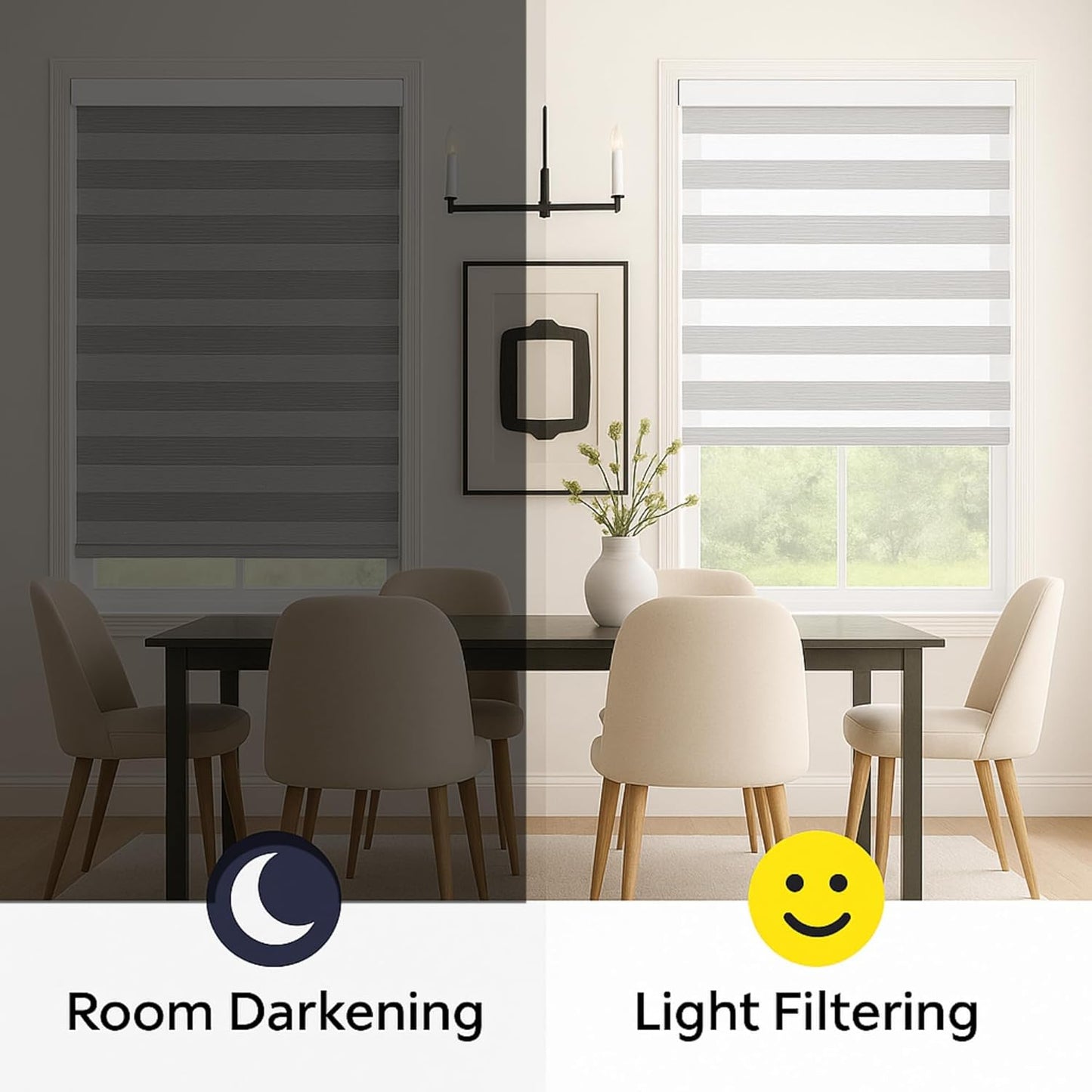 Shadesu Cordless Zebra Blinds for Windows, 44" W x 72" H, Grey, Dual Layer Free-Stop Zebra Shades, Light Control for Day and Night, Sheer Blinds for Indoor Windows, Bedroom, Kitchen