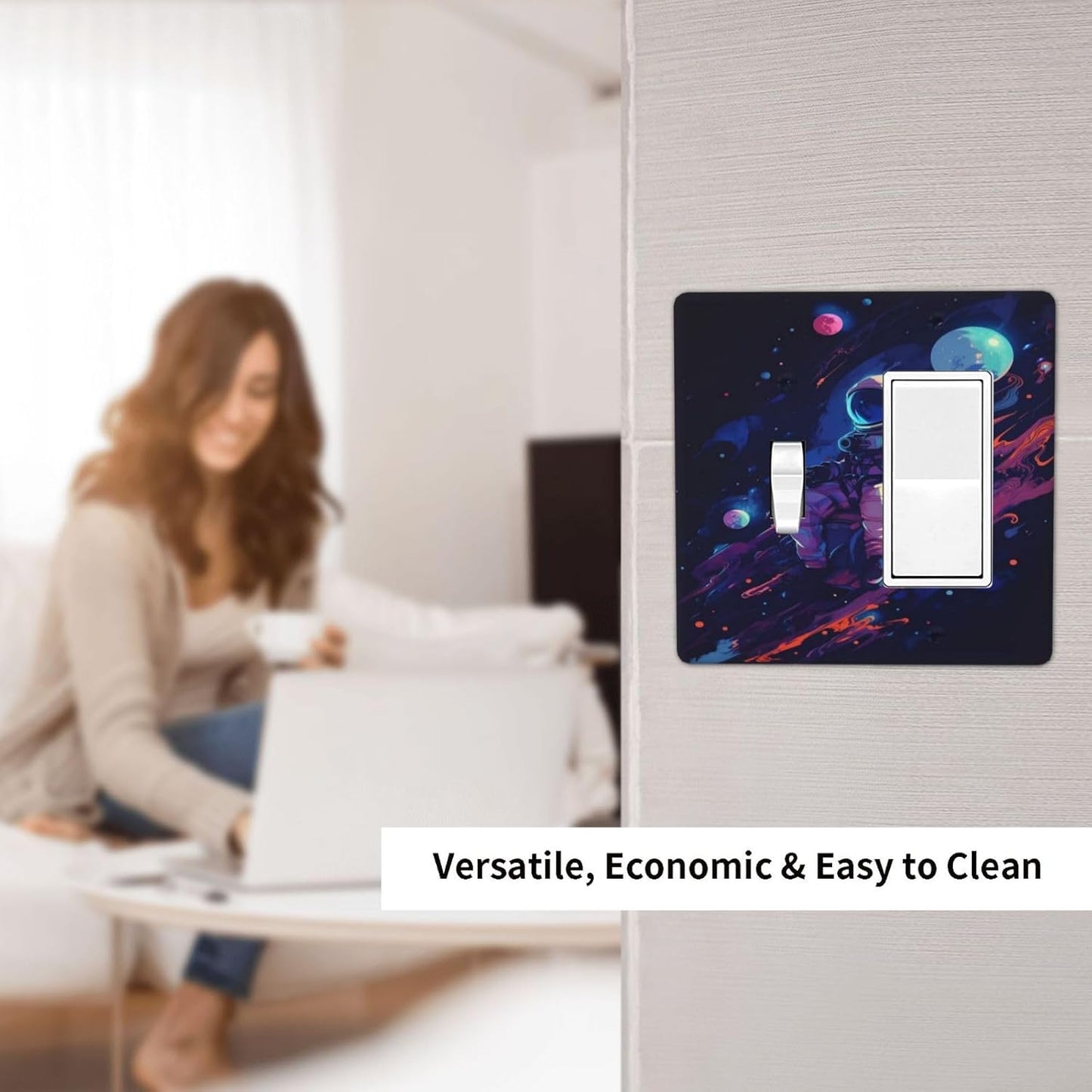 Purple Space Astronaut Planet Decorative Double Gang 1 Gang Wall Plate Cover Single Toggle Rocker Combination Light Switch Cover Plate Jumbo Switch Cover Plate for Bedroom Decor