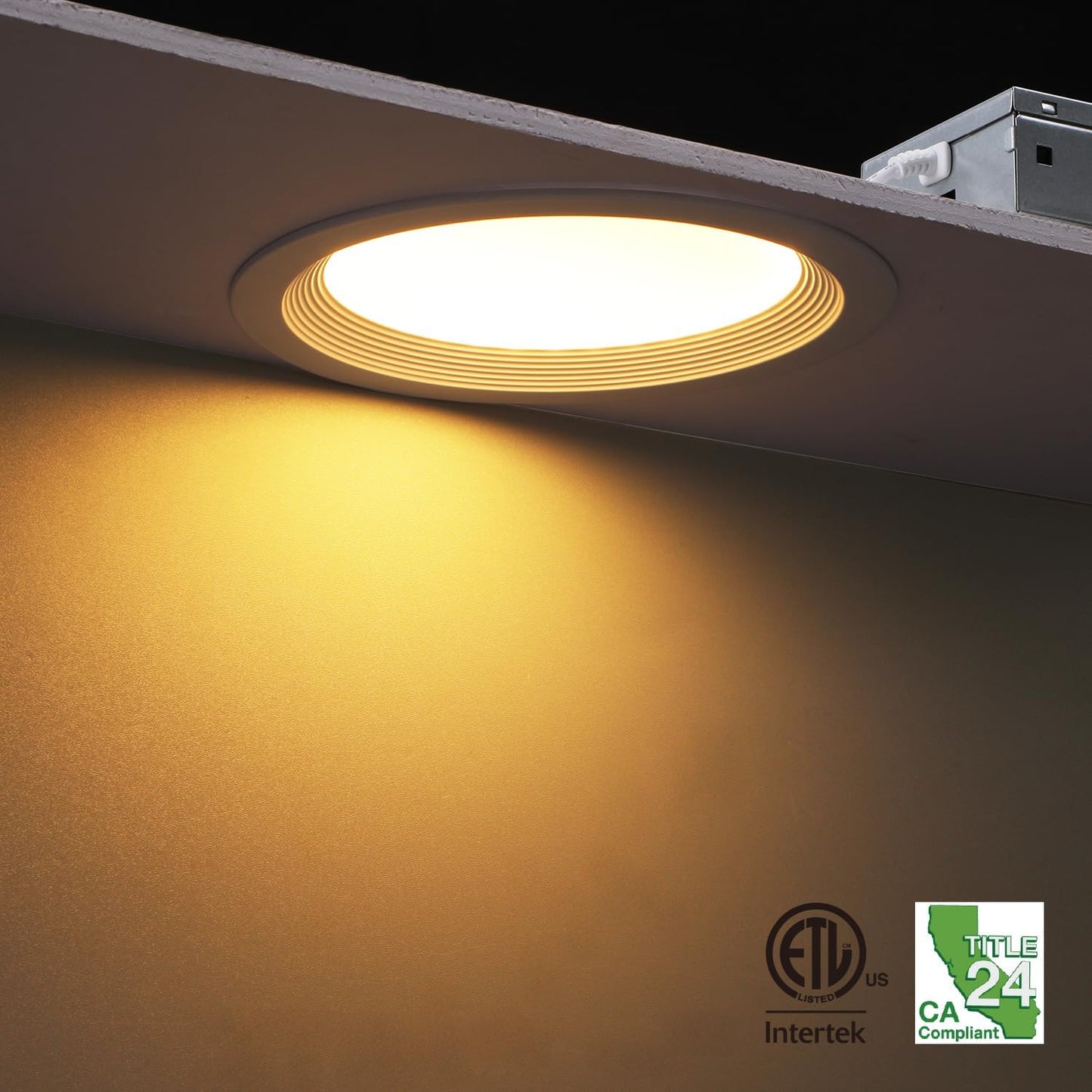 TORCHSTAR 8-Pack 5CCT 6 Inch Slim LED Recessed Lighting with J Box, Anti-Glare Baffle Trim, 12W 1000LM, Aluminum CRI90 Dimmable Ceiling Downlight, Air Tight & IC Rated, 2700K3000K3500K4000K5000K, ETL