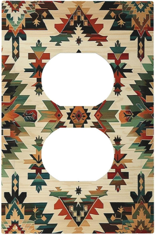 Outlet Covers Southwest Rustic American Indian Aztec Boho 1 Gang Duplex Light Switch Cover Decorative Switch Plates Electrical Receptacle Faceplate Wall Plate for Bed Room living Room